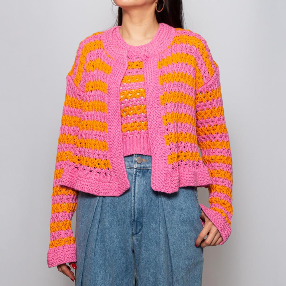 2021AWアパルトモンL2021AW アパルトモン L'Appartement ロベルトコリーナ ROBERTO COLLINA Border Cardigan ボーダーカーディガン /臙脂 【2400013590648】