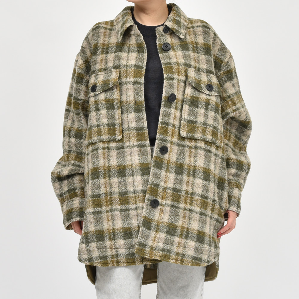 ISABEL MARANT(イザベル マラン)Etoile HARVELI ウールナイロンブークレニットタータンチェックシャツジャケット 正規品  24042002052 レディース｜biglietta（ビリエッタ）