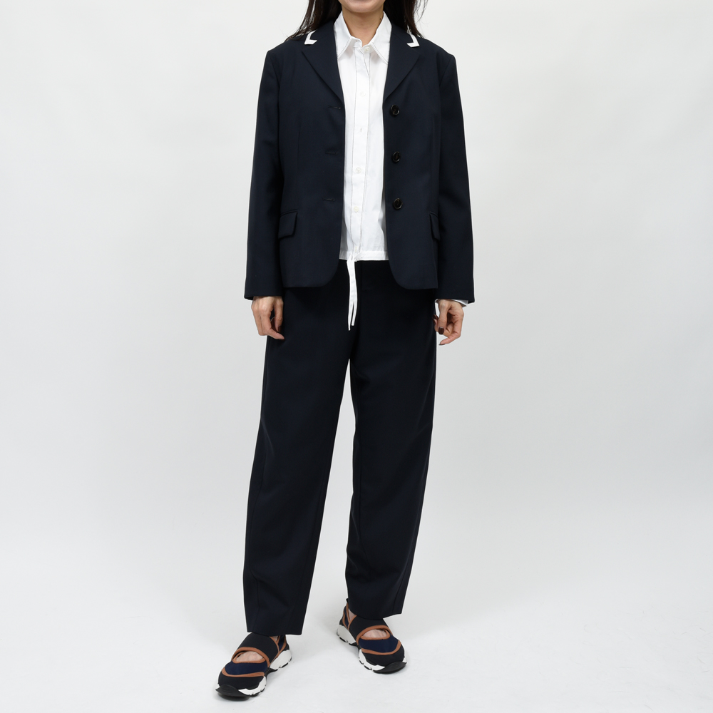 【希少】 MARNI ノーカラー フリル ジャケット ショート丈 紺ブレ MARNI（マルニ） GIMA0202S2 UTW839 トロピカルウールラインジャケット
